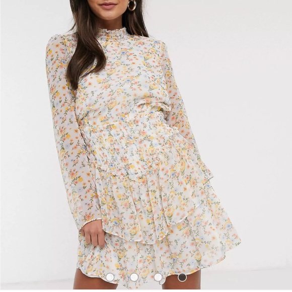 ASOS Dresses & Skirts - ASOS DESIGN high Neck Shirred Waist Mini Dress in Ditsy Floral Print Size 4